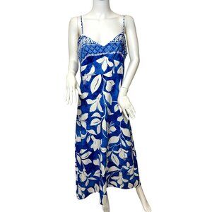 Zara Women’s Sundress L Sleeveless Blue White Floral Geometric Straps Midi